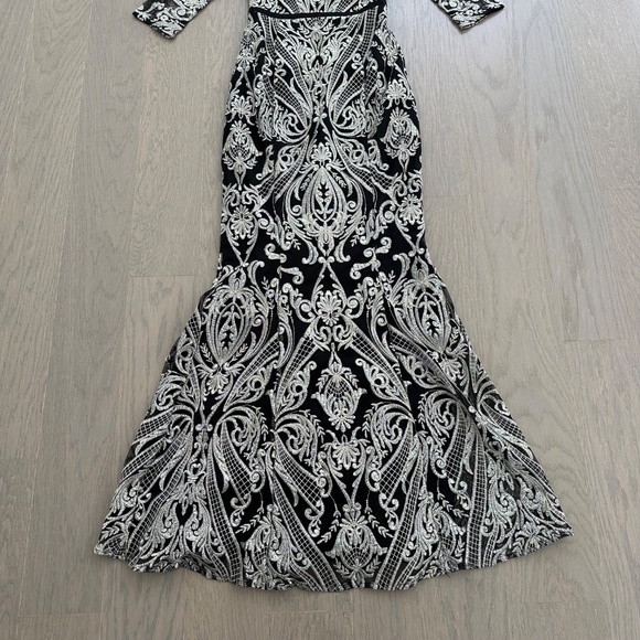 Marchesa Notte Moises Embroidered Gown Maxi Dress Gold Back Lace - Size 2 - Picture 4 of 14